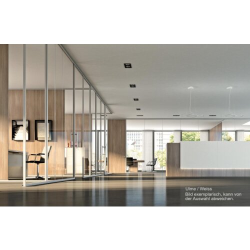 Empfangstheke Linear, Breite: 206 cm, Korpus: Weiss, Ablage: beige RAL 1019 lackiert