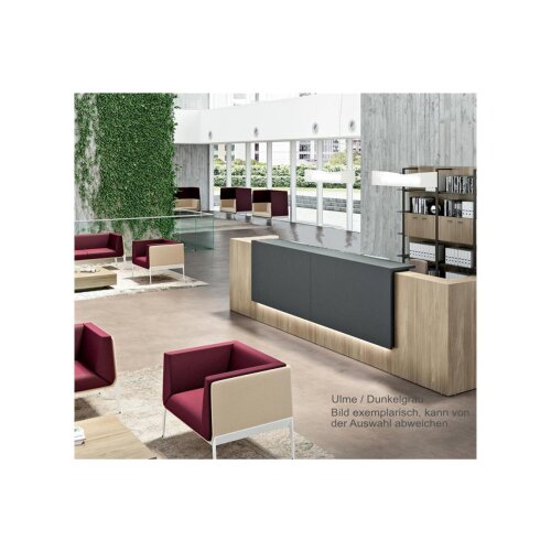 Empfangstheke Linear, Breite: 206 cm, Korpus: Weiss, Ablage: beige RAL 1019 lackiert