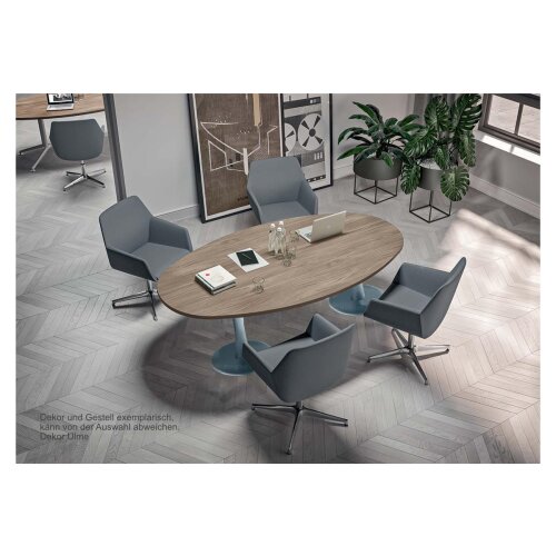Besprechungstisch Oval, Breite: 240, Dekor:  Nuss Canaletto, Säulenfuss: alu silber