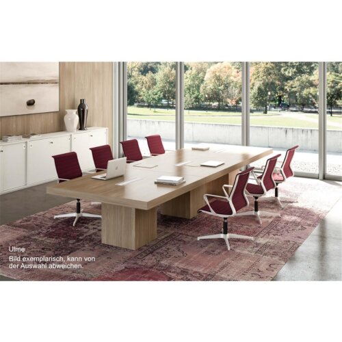 Konferenztisch mit Zentralfuss, 140 x  280 cm, Dekor: Ulme