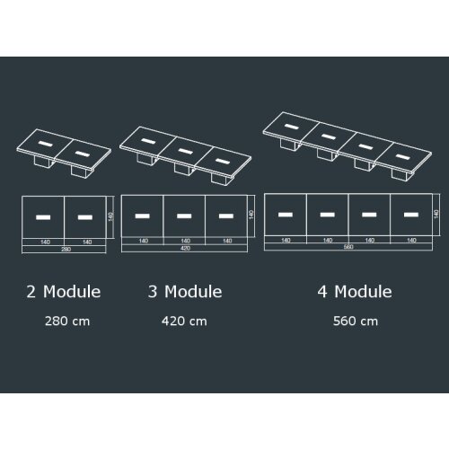 Konferenztisch mit Zentralfuss, 140 x  280 cm, Dekor: Ulme