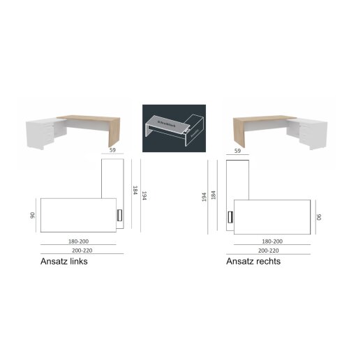 Schreibtisch Winkelkombination mit Container - Serie Davos, 220 cm / links, Dekor Tisch: Nuss Canaletto, Dekor Ansatz: Weiss