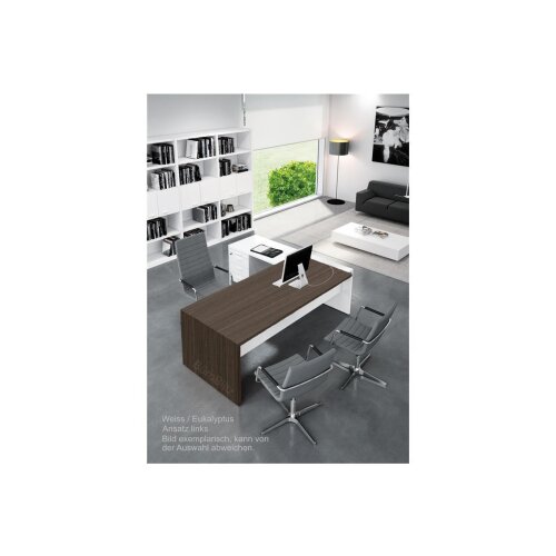 Schreibtisch Winkelkombination mit Container - Serie Davos, 220 cm / links, Dekor Tisch: Nuss Canaletto, Dekor Ansatz: Weiss