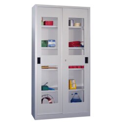 Stahl Schiebetürenschrank mit Sichtfenstertüren...