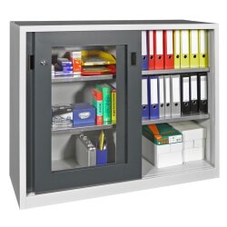 Stahl Schiebetürenschrank mit Sichtfenstertüren...