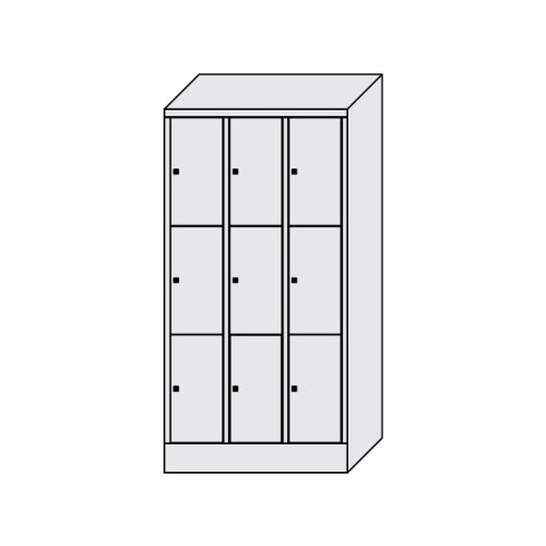 Schliessfachschrank 9 Fächer, Abteilbreite 400mm, auf Sockel