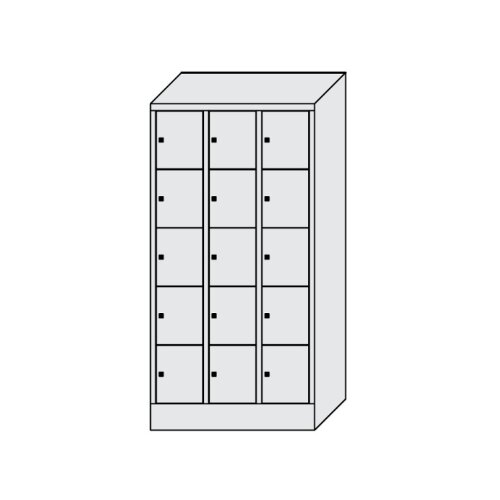 Schliessfachschrank 15 Fächer, Abteilbreite 400mm, auf Sockel
