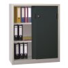 Stahl Schiebetürenschrank 120 cm hoch, 100cm breit, 40 cm tief, Korpus: Anthrazitgrau, Türen: Anthrazitgrau, Fachböden: gepulvert in Korpusfarbe