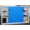 Stahl Schiebetürenschrank 120 cm hoch, 200cm breit, 40 cm tief, Korpus: Lichtgrau, Türen: Anthrazitgrau, Fachböden: verzinkt
