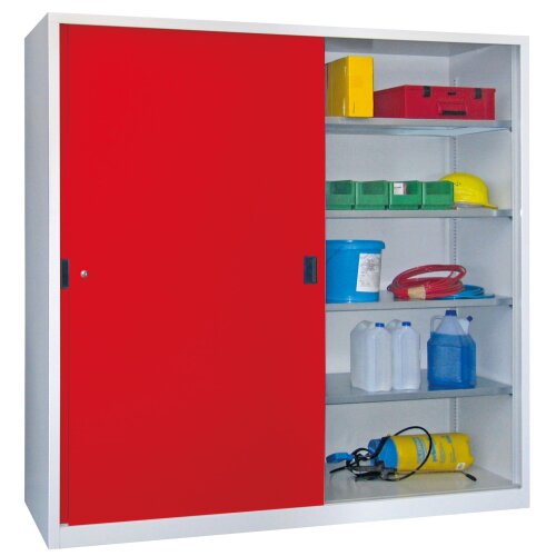 Stahl Schiebetürenschrank 195 cm hoch, 200cm breit, 40 cm tief, Korpus: Lichtblau, Türen: Enzianblau, Fachböden: gepulvert in Korpusfarbe