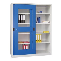 Stahl Schiebetürenschrank mit Sichtfenstertüren...