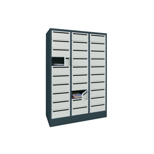 Postverteilerschrank 30 Fächer mit Briefschlitz, Korpus: Lichtgrau, Türen: Lichtgrau