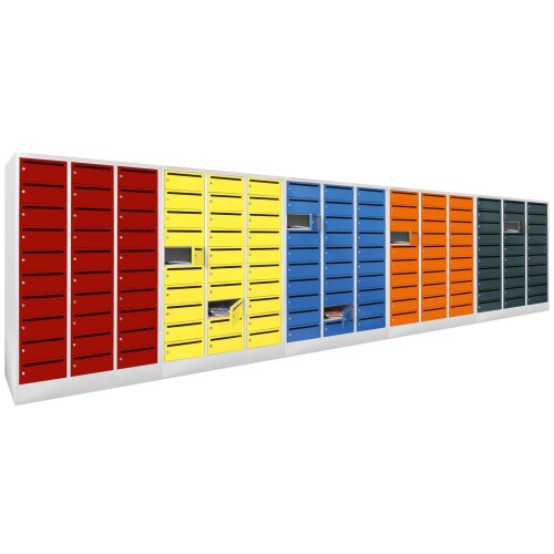 Postverteilerschrank 30 Fächer mit Briefschlitz, Korpus: Lichtgrau, Türen: Lichtgrau