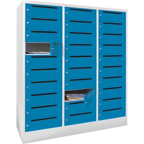 Postverteilerschrank 30 Fächer mit Briefschlitz, Korpus: Anthrazitgrau, Türen: Resedagrün