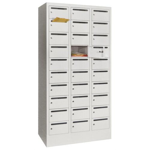 Postverteilerschrank 30 Fächer mit Briefschlitz, Korpus: Anthrazitgrau, Türen: Resedagrün