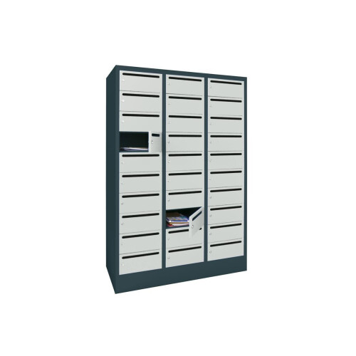 Postverteilerschrank 30 Fächer mit Briefschlitz, Korpus: Anthrazitgrau, Türen: Anthrazitgrau