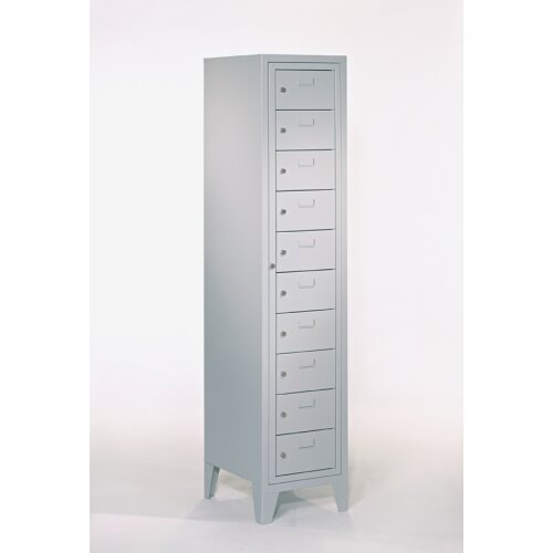 Verteilerschrank mit Haupttüre 10 Fächer, auf Füssen, Korpus: Feuerrot, Türen: Feuerrot, Zylinderschloss