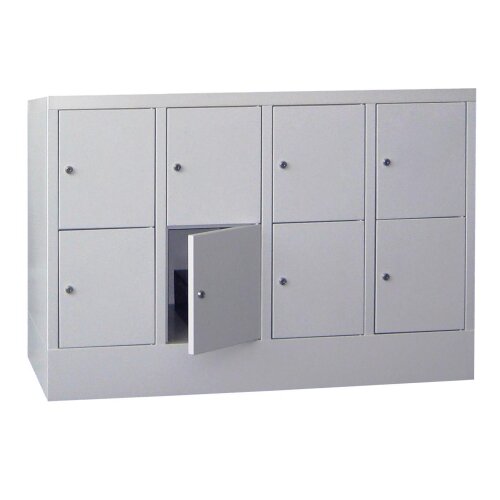 Schliessfachschrank 8 Fächer, Abteilbreite 300mm, auf Sockel, Höhe 85,5 cm, Korpus: Anthrazitgrau, Türen: Rubinrot, Zylinderschloss