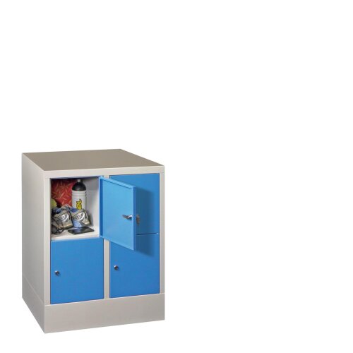 Schliessfachschrank 4 Fächer, Abteilbreite 400mm, auf Sockel, Höhe 85,5 cm, Korpus: Lichtgrau, Türen: Lichtgrau, Zylinderschloss