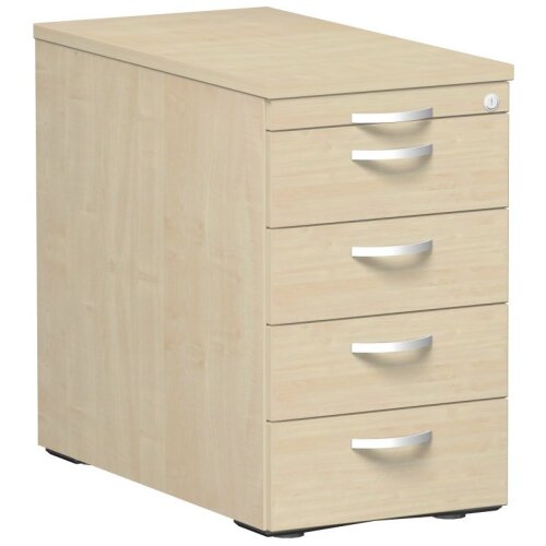 Standcontainer mit 4 Schubfächern und Utensilienschubfach, 80 cm Tief ,Dekor Front: Ahorn, Dekor Korpus: Ahorn