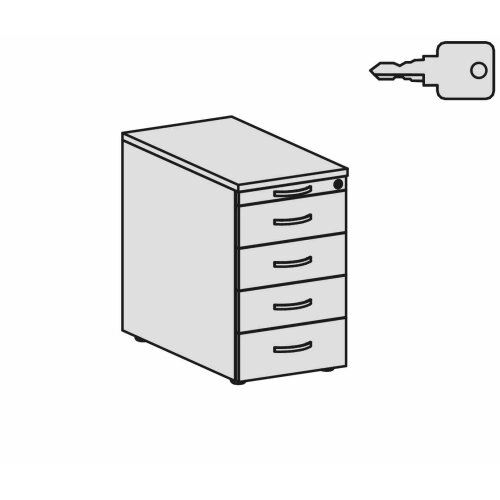 Standcontainer mit 4 Schubfächern und Utensilienschubfach, 80 cm Tief ,Dekor Front: Lichtgrau, Dekor Korpus: Lichtgrau