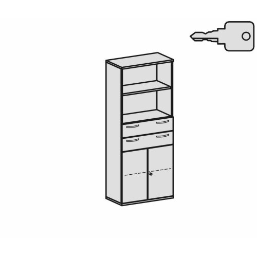Aktenschrank 5 Ordnerreihen, mit Schubladen und Türe, 80 cm breit