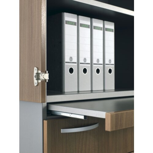 Aktenschrank 5 Ordnerreihen, mit Registerauszügen und Holztüren, 80 cm breit, Dekor Korpus: Buche Dunkel, Front: Buche Dunkel