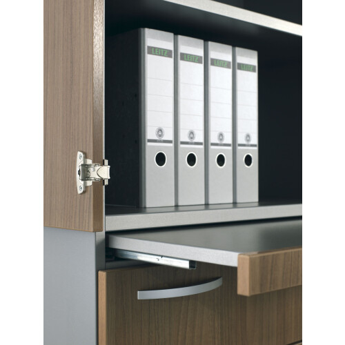 Aktenschrank 5 Ordnerreihen, mit Registerauszügen und Holztüren, 80 cm breit, Dekor Korpus: Lichtgrau, Front: Lichtgrau