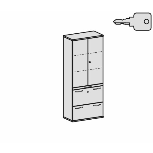 Aktenschrank 5 Ordnerreihen, mit Registerauszügen und Holztüren, 80 cm breit, Dekor Korpus: Lichtgrau, Front: Lichtgrau