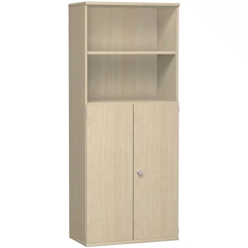 Aktenschrank 5 Ordnerreihen, mit Drehtüren und Regal, 80 cm breit, Dekor Korpus: Ahorn, Front: Ahorn