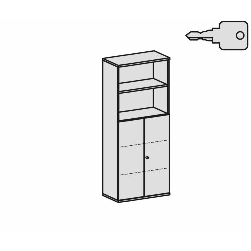 Aktenschrank 5 Ordnerreihen, mit Drehtüren und Regal, 80 cm breit, Dekor Korpus: Lichtgrau, Front: Lichtgrau