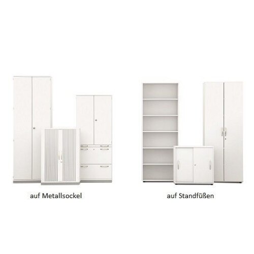 Aktenschrank 5 Ordnerreihen, mit Drehtüren und Regal, 80 cm breit, Dekor Korpus: Weiß, Front: Ahorn