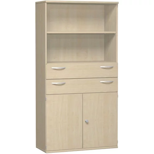 Aktenschrank 5 Ordnerreihen, mit Schubladen und Türe, 100 cm breit, Dekor Korpus: Weiß, Front: Weiß