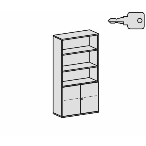 Aktenschrank 5 Ordnerreihen, mit Drehtüren und Regal, 100 cm breit, Dekor Korpus: Ahorn, Front: Ahorn