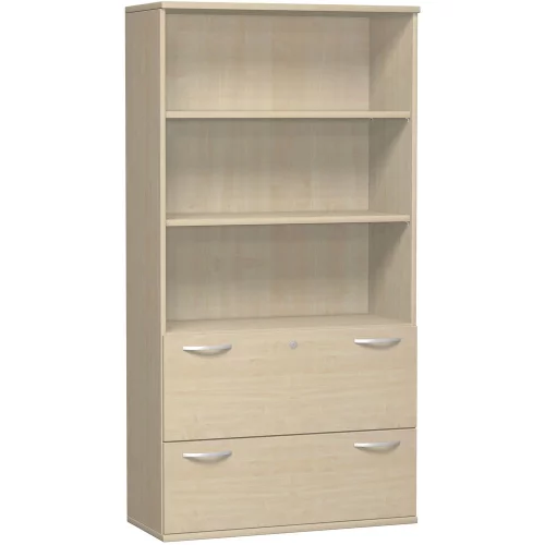 Aktenschrank 5 Ordnerreihen, mit 2x Registerauszügen und Regal, 100 cm breit, Dekor Korpus: Buche Dunkel, Front: Buche Dunkel