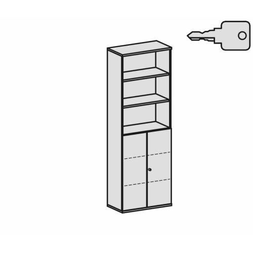 Aktenschrank 6 Ordnerreihen, mit Drehtüren und Regal, 80 cm breit, Dekor Korpus: Ahorn, Front: Ahorn