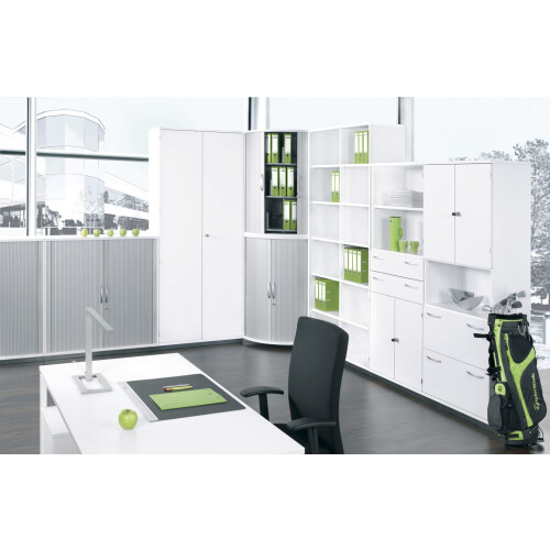 Aktenschrank 6 Ordnerreihen, mit Drehtüren und Regal, 80 cm breit, Dekor Korpus: Lichtgrau, Front: Lichtgrau