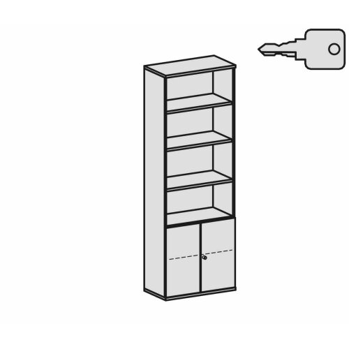 Aktenschrank 6 Ordnerreihen, mit Drehtüren und Regal, 80 cm breit, Dekor Korpus: Weiß, Front: Weiß