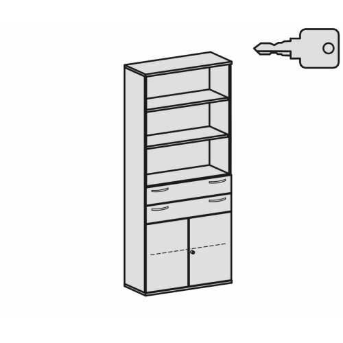 Aktenschrank 6 Ordnerreihen, mit Schubladen und Türe, 100 cm breit, Dekor Korpus: Lichtgrau, Front: Lichtgrau