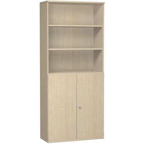 Aktenschrank 6 Ordnerreihen, mit Drehtüren und Regal, 100 cm breit, Dekor Korpus: Ahorn, Front: Ahorn