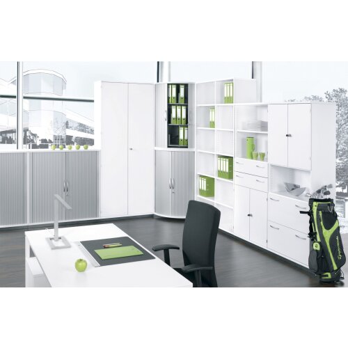 Aktenschrank 6 Ordnerreihen, mit Drehtüren und Regal, 100 cm breit, Dekor Korpus: Ahorn, Front: Ahorn