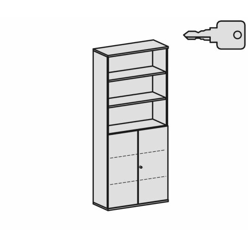 Aktenschrank 6 Ordnerreihen, mit Drehtüren und Regal, 100 cm breit, Dekor Korpus: Ahorn, Front: Ahorn