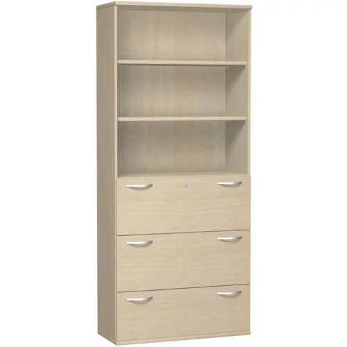 Aktenschrank 6 Ordnerreihen, mit 3 Registerauszügen und Regal, 100 cm breit, Dekor Korpus: Ahorn, Front: Ahorn