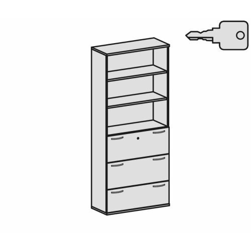 Aktenschrank 6 Ordnerreihen, mit 3 Registerauszügen und Regal, 100 cm breit, Dekor Korpus: Ahorn, Front: Ahorn
