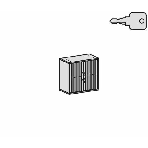 Rollladenschrank 2 Ordnerhöhen, 80 cm breit, Dekor Korpus: Ahorn, Front: Silber