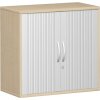 Rollladenschrank 2 Ordnerhöhen, 80 cm breit, Dekor Korpus: Ahorn, Front: Silber