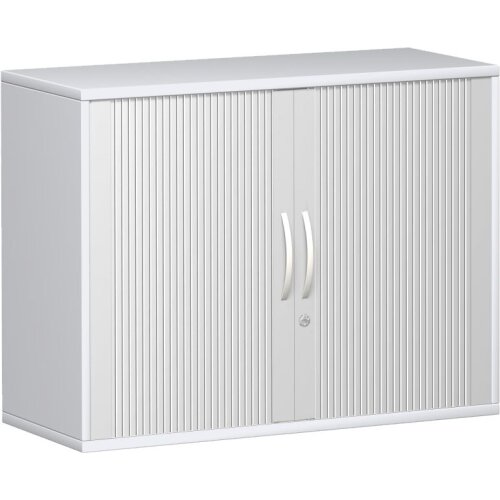 Rollladenschrank 2 Ordnerhöhen, 100 cm breit, Dekor Korpus: Lichtgrau, Front: Silber