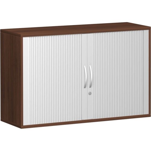 Rollladenschrank 2 Ordnerhöhen, 120 cm breit, Dekor Korpus: Weiß, Front: Silber