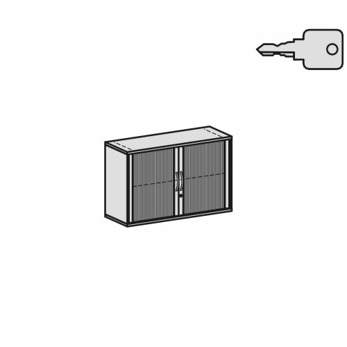 Rollladenschrank 2 Ordnerhöhen, 120 cm breit, Dekor Korpus: Weiß, Front: Silber