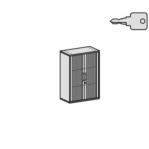 Rollladenschrank 3 Ordnerhöhen, 80 cm breit, Dekor Korpus: Ahorn, Front: Silber